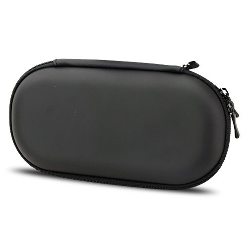 Protective Dual Zipper Hard Leather Case Travel Carrying Case with Carabiner Clip for PS Vita - Black