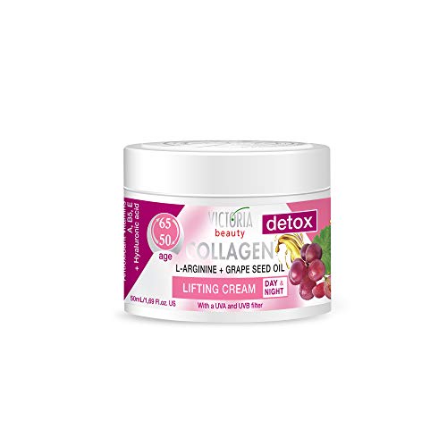 Victoria Beauty - Collagen Creme, straffende Gesichtscreme mit Traubenkernöl, Niacinamide, L-Arginine, Augencreme gegen Falten, dunkle Augenringe und Tränensäcke (2 x 50 ml)