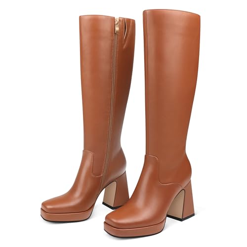 Image of JOY IN LOVE Knee High Boots for Women Chunky Heel Tall Boots | Chunky Block Heel, Square Toe, Side Zipper, Comfortable Daily Long Tall Boots
