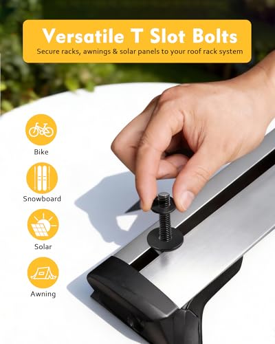 Image of T Slot Bolts for Roof Rack Cross Bars, Platform, Cargo Basket, Stainless Square T Track Bolt Adapter to Secure Bike /Ski /Kayak Rack, Solar Panel, Awning, 4mm Thick