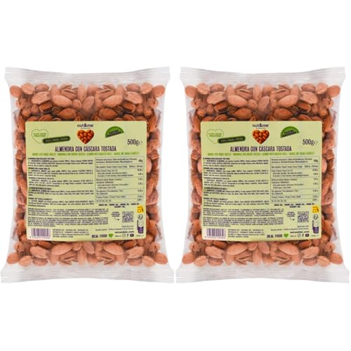 nut&me Almendras Tostadas con Cáscara 1 kg | Almendruco | 100% Naturales | Fuente de proteínas | Alto contenido en fibra | Sin gluten | Pack 2 x 500gr