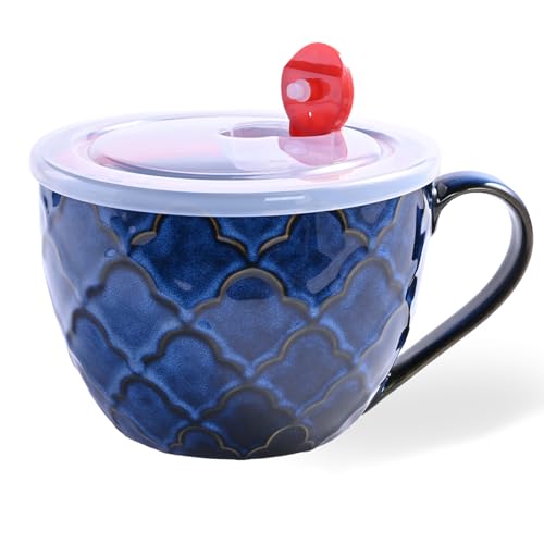 Soup Bowl Ceramic Soup Mugs with Handles 24 oz Soup Mug/Cup with Lid