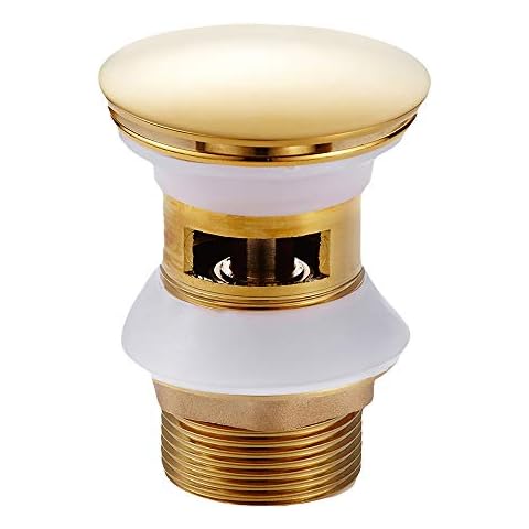 Drain Stopper Slotted Basin Sink Waste Bathroom Clicker Clack Pop Up Waste Brass Sprung Plug Basin Sink Tap Push Waste Plug with Overflow (Gold) Cover