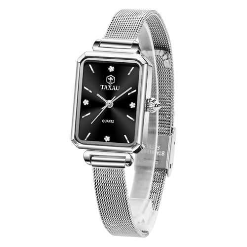 Silver Watch for Women Stainless Steel Waterproof Womens Watch for Small Wrists Analog Quartz Ladies Square Watches Ladies Watches with Date