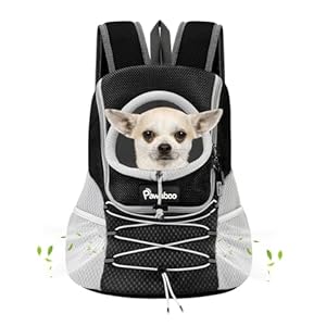 Pawaboo Pet Dog Carrier Backpack, Puppy Dog Travel Front Carrier for Small Medium Dogs Cats, Adjustable Breathable Dog Carrying Backpack with Safety Strips for Hiking, Walking (Black S Up to 5 lbs)