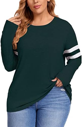 CARROTMOB Womens Plus Size Long Sleeve Tunic Tops Casual Loose Fit Color Block Tshirts for Women 1X-5X