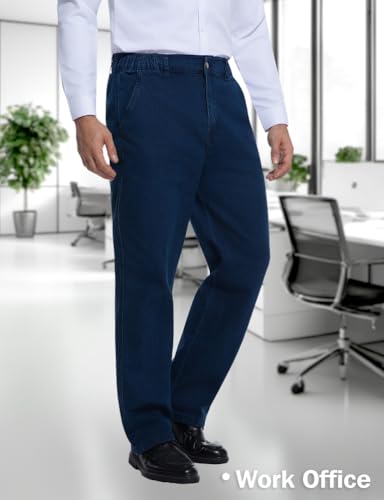 Mywinway Elastic Waist Jeans for Men Relaxed Fit Men's Jeans Denim Pants with Zipper and Button3