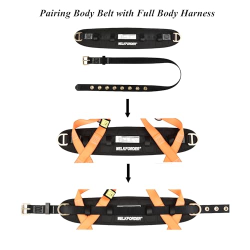 WELKFORDER Tongue Buckle Body Belt With Waist Pad and 2 Side D-Rings Personal Protective Equipment Safety Harness | Waist Fitting Size 33\'\' to 47\'\' for Work Positioning, Restraint - Thumbnail 4