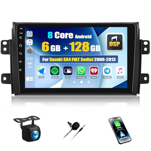 CAMECHO 6+128G 8-Kern Android 15 Navi Autoradio für Suzuki SX4 FIAT Sedici 2006-2013, 9 Zoll HiFi Bluetooth Radio mit Wireless Carplay GPS WiFi Android Auto FM RDS Mirror Link +Canbus Rückfahrkamera