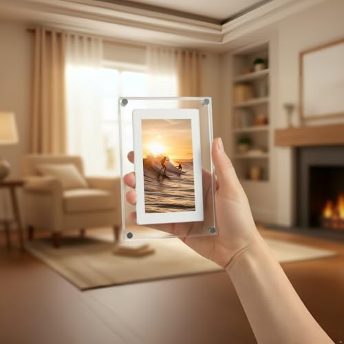 Image of 5'' Digital Picture-Video Frame, Premuim Acrylic Motion-Video Frame, 1GB Memory, 1000mAh Built-in Battery, Perfect for Home Decor and Heartfelt Gifts