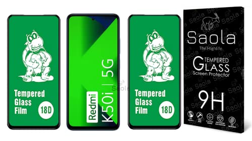 Image of Saola 18D Tempered Glass With Inbuilt AirBag Borders For Redmi K50i 5G (Pack Of 2) with Free Installation Kit. Full screen Coverage - 6.6 inch
