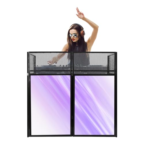 Portable DJ Display Table Station DJ Event Booth Facade 48 * 48 * 24in Foldable DJ Facade with Carrying Bag DJ Controller Stand (Black)