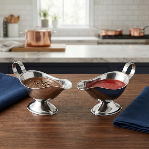 NOLITOY 2Pcs Stainless Steel Gravy Boat 5oz Sauce Jug Pitcher Bowl with Handle Spout for Salad Dressing Syrup Milk Broth Meat Curry Thanksgiving Holiday Dinner Picnic Restaurant Dispenser 17x8cm - Image 4