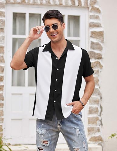 Image of COOFANDY Men's Vintage Bowling Shirt Short Sleeve Button Down Summer Cuba Beach Shirts