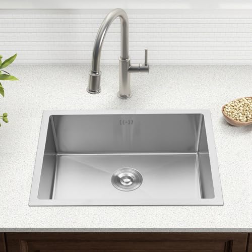 Warmiehomy Kitchen Sink 304 Stainless Steel Sink 51x44x20cm Single Bowl Kitchen Sinks with Drainer Kit Undermount and Topmount Small Sinks for Bar, Campervan - Image 2