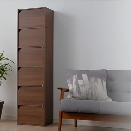 カラーボックス 6段 扉付き 大容量 スリム 収納ボックス 扉 本棚 モジュールボックス 収納 棚 ラック フタ付き おしゃれ 木製 リビング 子供部屋 寝室 脱衣所 小物 新生活 積み重ね 積み重ねボックス ウォールナットブラウン