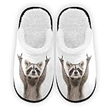 SWADAZA Rock and Roll Raccoon Women's Slippers, Comfort Soft Plush Coral Fleece Non Slip House Slippers Home Shoes Indoor and Outdoor