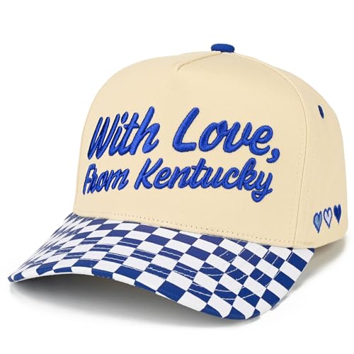 Premium Embroidered Hat | with Love from Hat (US Alpha One Size with Love from Kentucky | Blue/Natural Checkers)