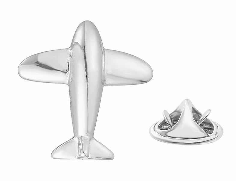 World War II Fighter Pilot Plane Brass Polished Silver Lapel Pin Badge Brooch