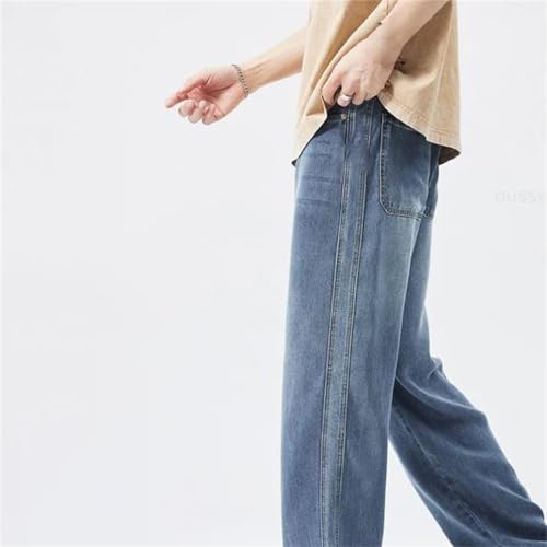 Men's Spring Fall Jeans – Thin Soft Loose Wide-Leg Denim Pants, Elastic Waist Casual Plus Size2