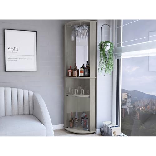 Boitioruo Concrete Gray Corner Bar Cabinet in Living Space, 3