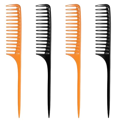 4 PCS Wide Tooth Rat Tail Combs, Heat Resistant Wide Tooth Combs for Women Hair Parting Comb, Professional Teasing Comb Anti Static Rattail Combs for Women Hair Detangling Comb for All Hair Types