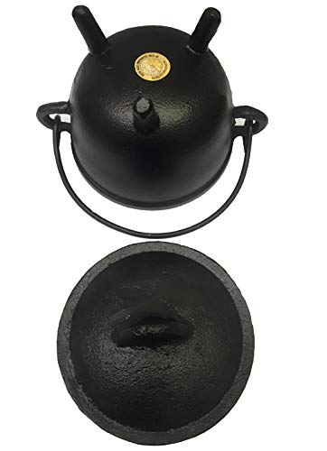 New Age Imports, Inc. Cast Iron Cauldron W/Handle & Lid, Ideal For Smudging, Incense Burning, Ritual Purpose, Decoration, Halloween Decoration, Candle Holder, Etc. (Pot Style 4" Dia (Br90)) #TOP3