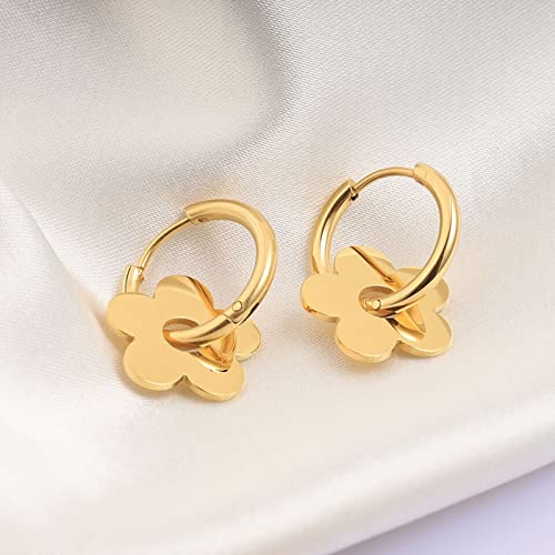 Gold Flower Hoop Earrings for Women, Bohemia Flower Charm Earrings For Women Her Dainty Earrings Mother's Day Gift3
