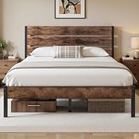 Lifezone Queen Bed Frame with Headboard and Footboard, Metal Queen Bed Frame with Under-Bed Storage, All-Metal Support System, No Box Spring Needed, Easily Assemble, Rustic Brown