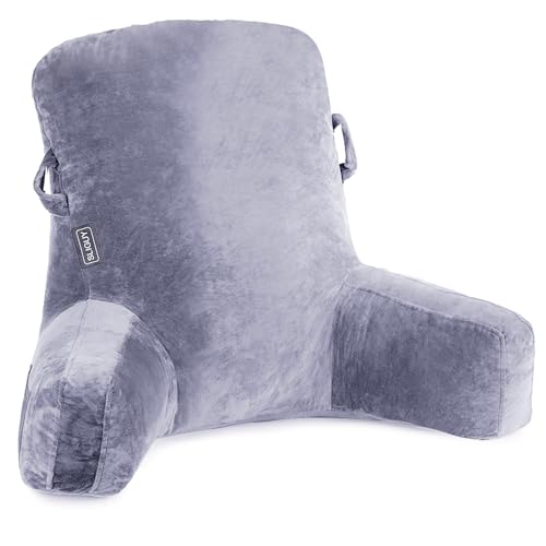 Cojín de lectura para la espalda, descanso, cojín para la espalda con asa, cojín de respaldo para sofá, para cama, para relajarse, sentarse en la cama mientras lee, relaja y mira, color gris
