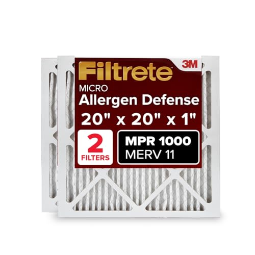 Filtrete 20x20x1 Air Filter MERV 11, MPR 1000 Micro Allergen Defense 2-Pack, AC Furnace HVAC Filters for Home, 3-Month Pleated Electrostatic (Actual Size 19.719 x 19.719 x 0.84 in)