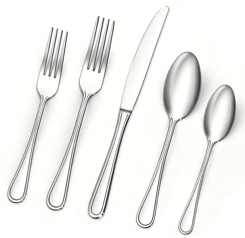 BEWOS 20 Piece Stainless Steel Silverware Set - Service for 4 Mirror Polished Flatware Set, Knife Fork Spoon Combination, Silverware Set for Home and Restaurant Use, Dishwasher Safe
