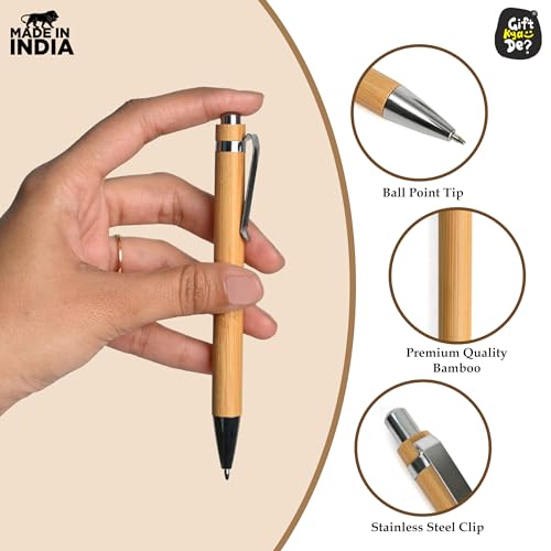 Image of Gift Kya De Desk Organizer with Wooden Diary, Bamboo Pen, 2026 Calendar, Clock, and 4 Compartments - Elegant Wooden Table Organizer for Office and Home Use (Combo 1)