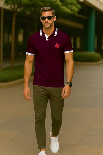 Image of Dagcros Classic Men's Polo T-Shirt with White Trim, Short Sleeve for Mens