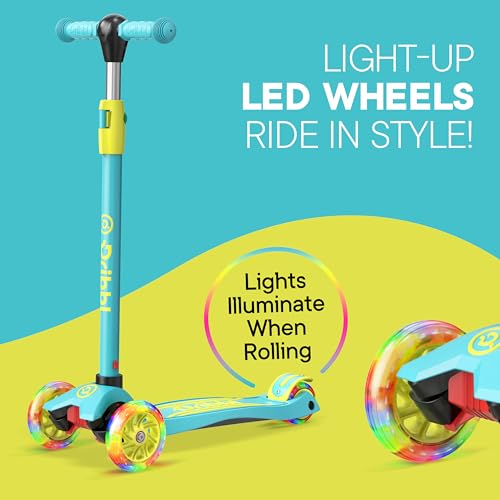 Dribbl 3-Wheel Kids Scooter - Lean-to-Steer Technology, Adjustable Height Handlebar, Wide Deck, Scooter for Boys & Girls Ages 3+, Child Safety Approved, Support Riders Up to 165 lbs, Aqua and Yellow by Dribbl - Image 7