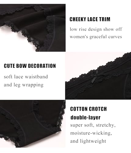 Avidlove Womens Underwear Cotton Panties Cheeky Bikini Underpanties Lace Stretch Hipster Briefs Multipack - Image 3