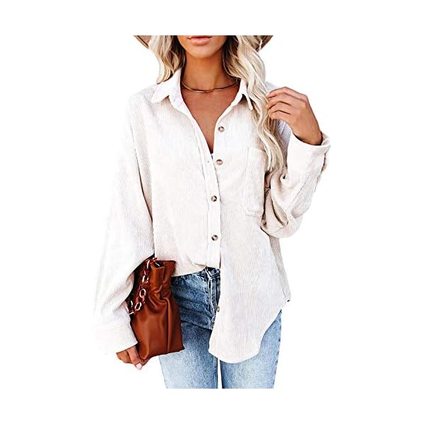 MIHOLL-Women-Corduroy-Long-Sleeve-Button-Down-Collared-Shirt-Jacket-Tops MIHOLL Womens Corduroy Button Down Shirts Casual Long Sleeve Jacket Oversized Boyfriend Blouses Tops with Pockets