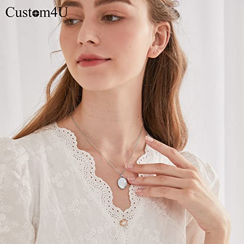 Custom4U Engraved Locket Necklace That Holds 2 Pictures Oval Silver Medallion Pendant Jewelry Memorial Gifts For Mother #TOP1