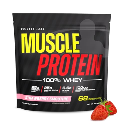 Muscle Protein Whey Powder [5 lbs/Pack of 1] Cold Filtered, 25g Pure Protein, 6.6g BCAAs (Packaging May Vary) (5LB, Strawberry)