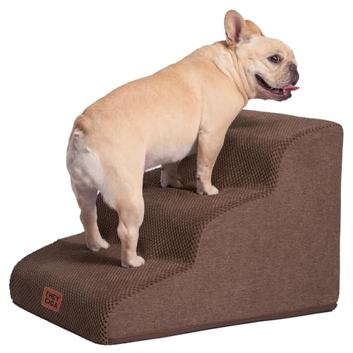 EHEYCIGA Escalier pour Chiens et Chats, Rampe pour Chien 3 Marches, Mousse Haute Densité, Surface Antidérapante, Housse Amovible et Lavable, pour Canapé et...