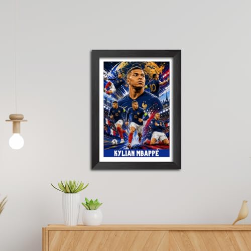 Image of TenorArts Kylian Mbappe France Poster Worldcup Themed Laminated Photo Frame Painting with Matt Finish Black Texture (12 inches x 9inches)