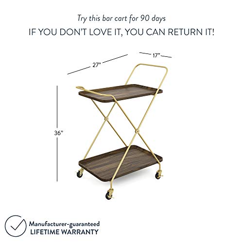 Nathan James Mid-Century Modern Two Tier Rolling Serving, Hallie Wood Bar Cart, Brown/Brass #TOP3