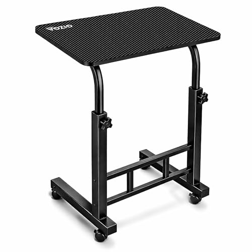 Image of Gizga Premium Height Adjustable Laptop Table for WFH, Bed, Sofa, Office| Foldable & Portable MDF Wooden Desk| Ergonomic Trolley Table with Wheels Lock, Heavy Duty Rust Proof Metal (Black)