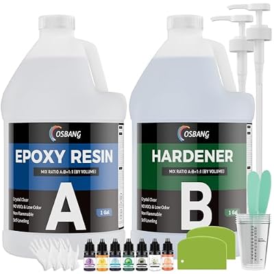 OSBANG Epoxy Resin 2 Gal, Epoxy Resin Kit for Beginner & Crafter, Crystal Clear Epoxy Resin for Casting, Coating, Jewelry Making & DIY, Hard Type No Bubble Non-Yellowing Deep Pour Resin(1 Gal×2)