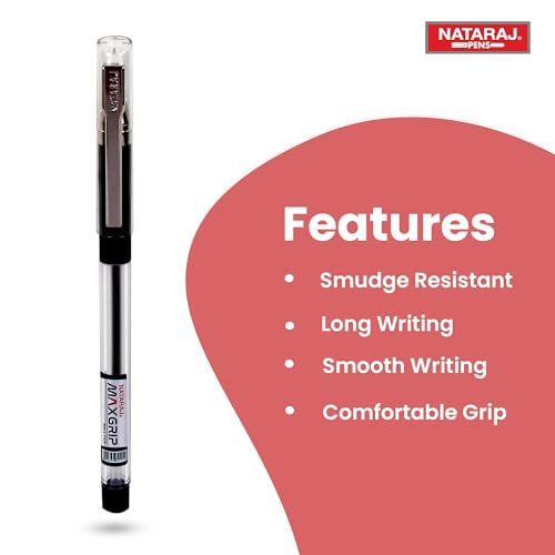 Image of NATARAJ Max Grip Ball Pen, Comfort Grip Ballpoint Pens, Medium Point (1.0mm), Smooth Writing with Metallic Finish for Elegant Look, Assorted, Pack of 1