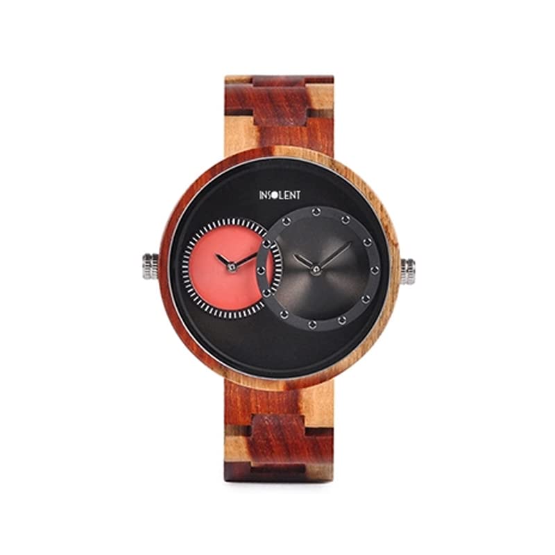 Montre en bois rouge double fuseau horaire Insolent Gloom pour vos voyages et votre quotidien