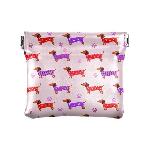 Doodle Colorful Dachshund Squeeze Coin Purse, Leather Coin Purse, Mini Wallet, Compact and Portable, Unisex
