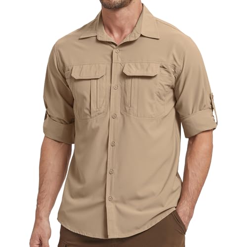 Men's Safari Shirt Long Sleeve UPF 50 Sun Protection Quick Dry Breathable Fishing Hiking Travel Shirt