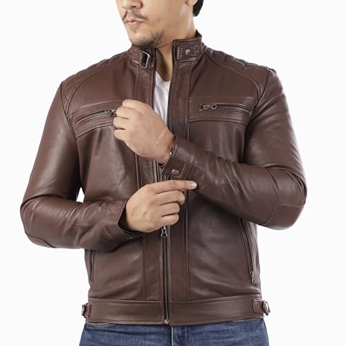 Image of Jild Signature Diamond Style Lambskin Leather Jacket Men - Premium Leather Cafe Racer Vintage Look Motorcycle Jacket Men