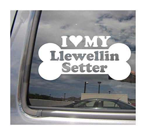 I Heart Love My Llewellin Setter - Dog Bone English Llewellyn Lawerack Laverack Purebred Breed Cars Trucks Moped Helmet Auto Automotive Craft Laptop Vinyl Decal Store Window Wall Sticker 13601